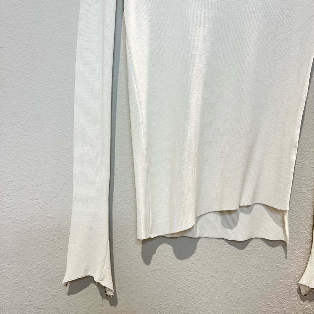 Ribbed Ivory/White Gold Zipper Top Size Small - Picture 7 of 10